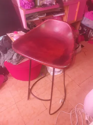 2 Taburetes Diseño Piel Marrón/Rojo regalo