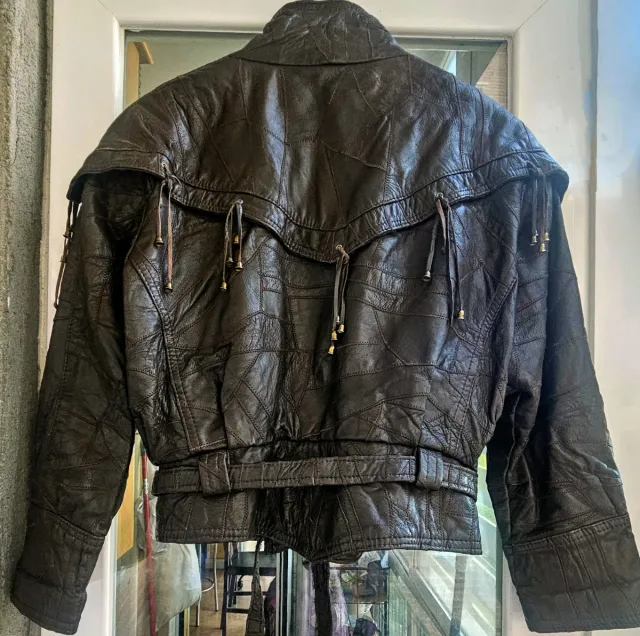 Chaqueta vintage italiana 80s patchwork con flecos