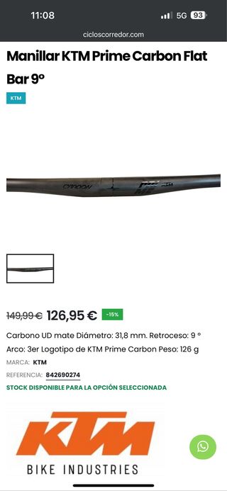 Manillar y potencia KTM Prime Carbon con soporte g