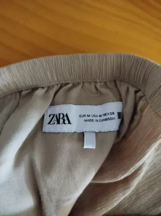 Pantalón Zara Lino Ancho Beige Talla M