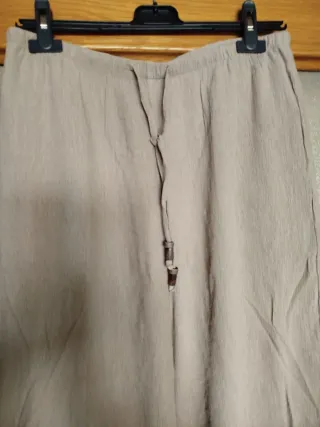 Pantalón Zara Lino Ancho Beige Talla M