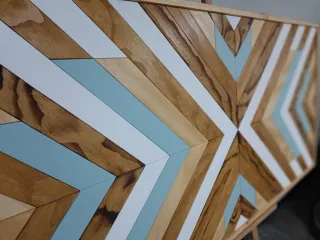 Cabecero madera diseño étnico geométrico