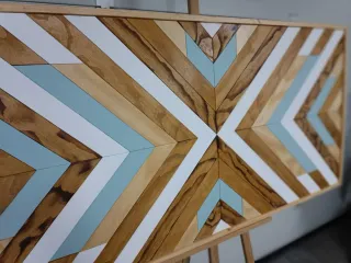 Cabecero madera diseño étnico geométrico
