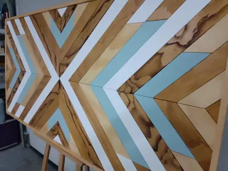 Cabecero madera diseño étnico geométrico