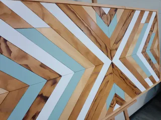 Cabecero madera diseño étnico geométrico