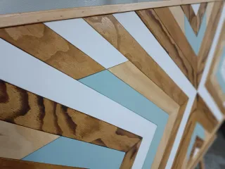 Cabecero madera diseño étnico geométrico