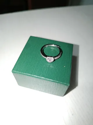Anillo Corazón Rosa Plata