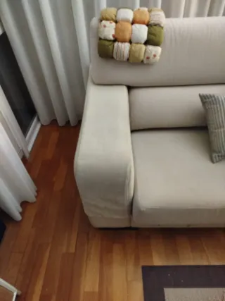 Sofá de 2 plazas en tela beige. Regalo 2 alfombras