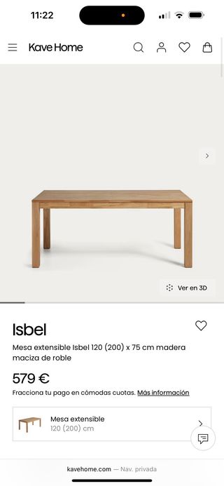 Mesa comedor Kave Home ISBEL, extensible madera