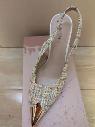 Zapatos Colour Cherie tacón dorado multicolor