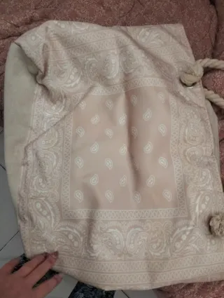 Borsa mare donna beige con fantasia pois