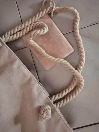 Borsa mare donna beige con fantasia pois