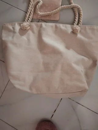 Borsa mare donna beige con fantasia pois