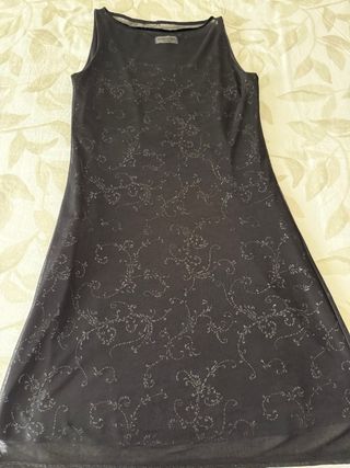 Vestido fiesta CORTEFIEL negro plateado.