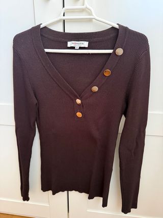 Camiseta Morgan manga larga cuello pico botones