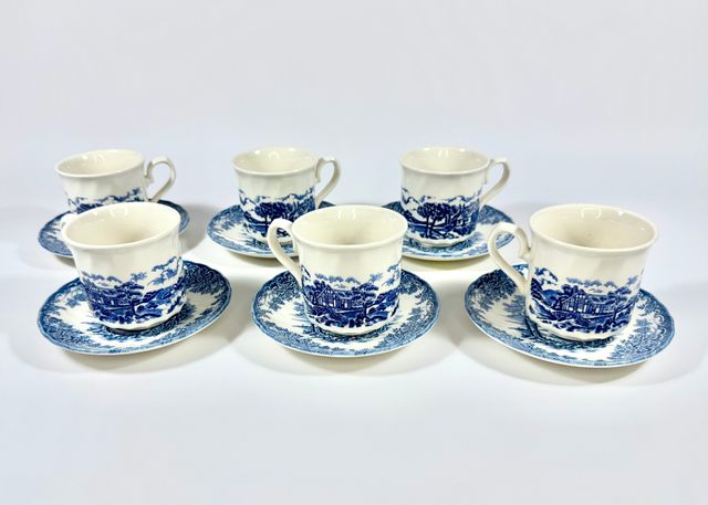 Set 6 Tazas Churchill England Blue Countryside