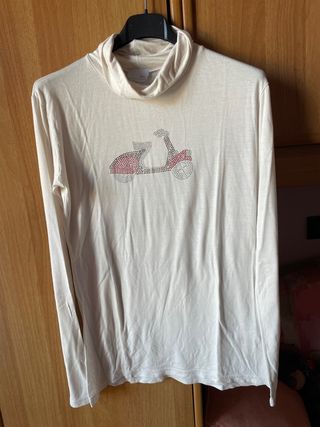 Maglietta collo alto con strass scooter