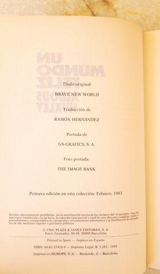 *3×2 Libro "Un mundo feliz" (Aldous Huxley)