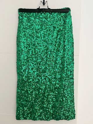 Falda Lentejuelas Verde Talla S Elástica