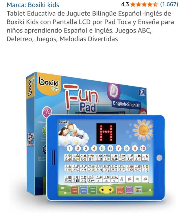 Tablet Educativa Boxiki Bilingüe Español-Inglés