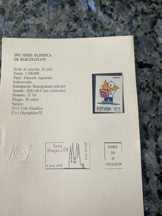 Serie Olímpica Barcelona '92 Cobi Filatélico