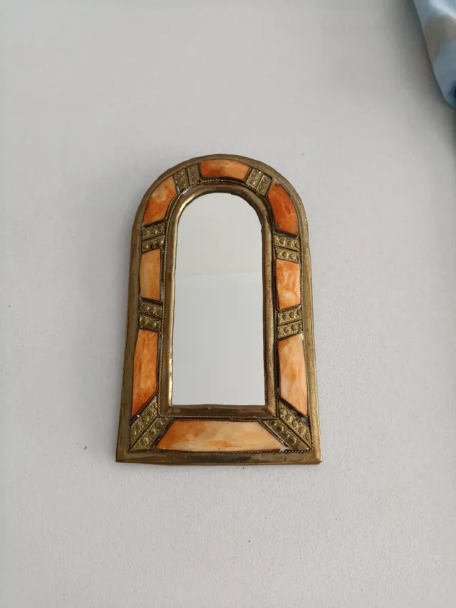 Espejo decorativo arco dorado y naranja
