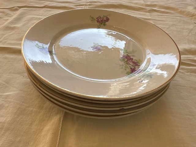 5 piatti vintage con fiori e bordo dorato