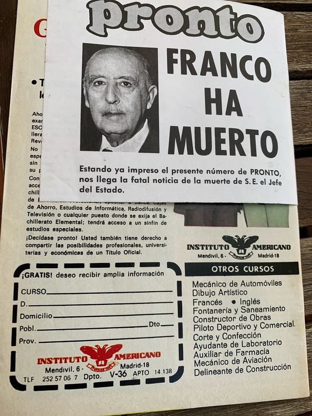 revista PRONTO. Franco ha muerto. 28.11.1975