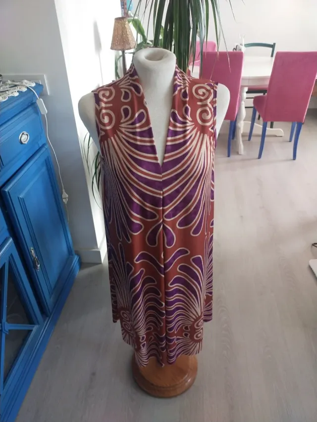 Vestido estampado marrón y morado talla única