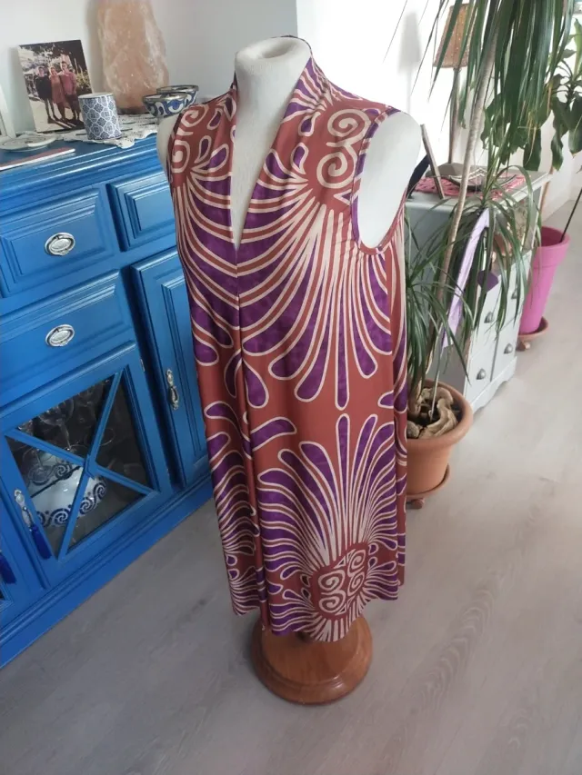 Vestido estampado marrón y morado talla única