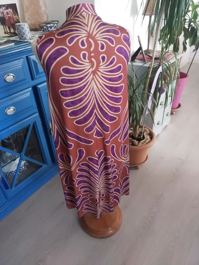 Vestido estampado marrón y morado talla única