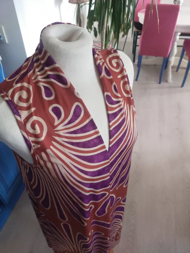 Vestido estampado marrón y morado talla única