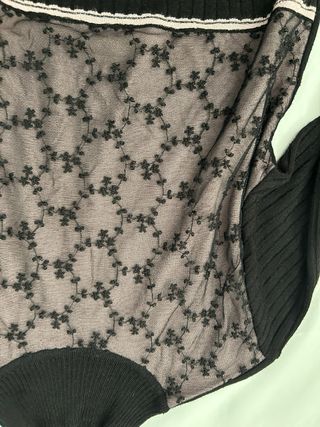 Maglione donna collo alto pizzo nero rosa