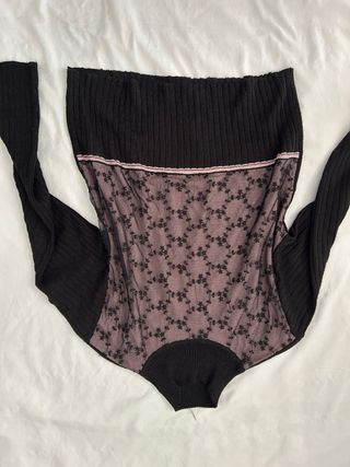 Maglione donna collo alto pizzo nero rosa