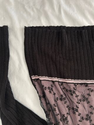 Maglione donna collo alto pizzo nero rosa