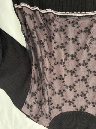 Maglione donna collo alto pizzo nero rosa
