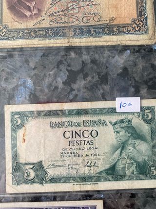 Billetes España 10, 25, 5, 100 Pesetas