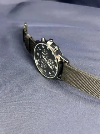 Orologio Geneva Quarzo Tela Nero Argento