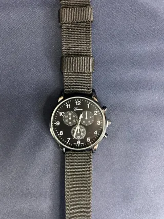 Orologio Geneva Quarzo Tela Nero Argento