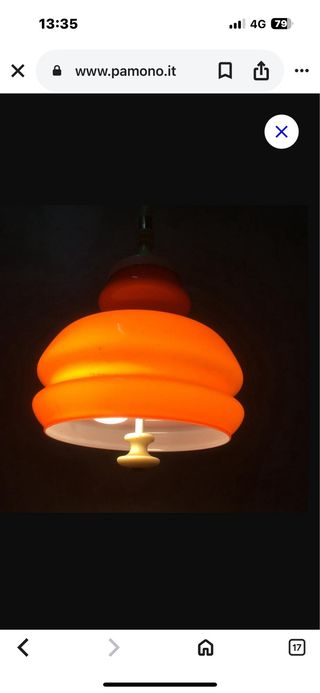Lampadario Vetro Arancione Vintage Anni '60