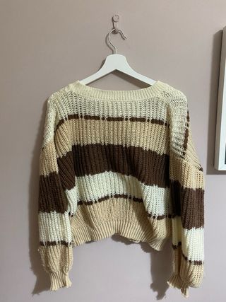 Jersey de rayas beige, marrón y blanco
