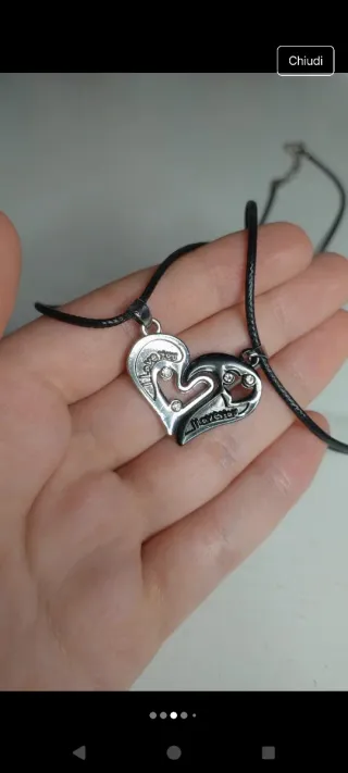 2 collane a cuore con scritta in acciaio