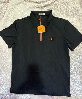 Polo Hermes Nero con Zip Arancione