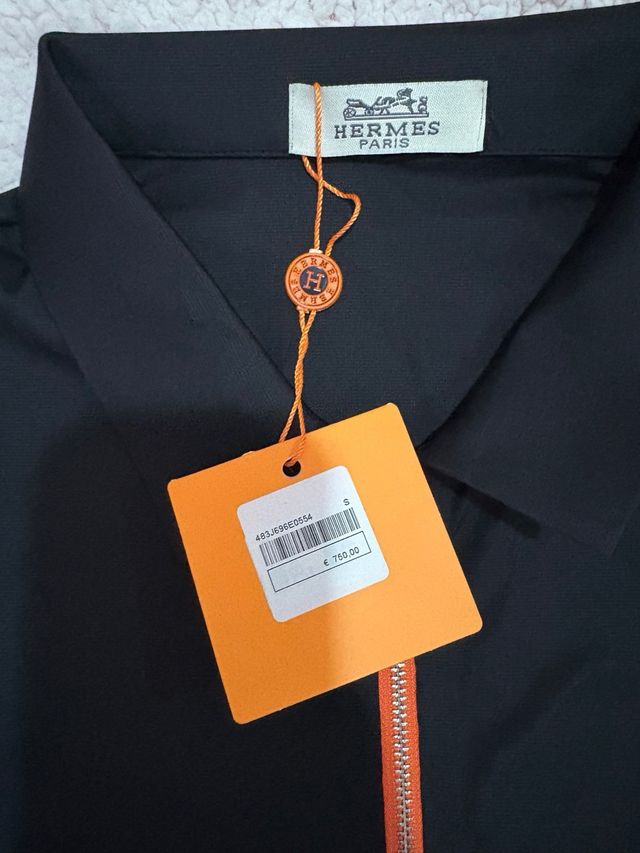 Polo Hermes Nero con Zip Arancione