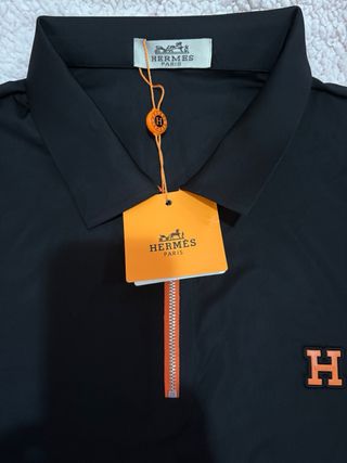 Polo Hermes Nero con Zip Arancione