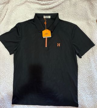 Polo Hermes Nero con Zip Arancione