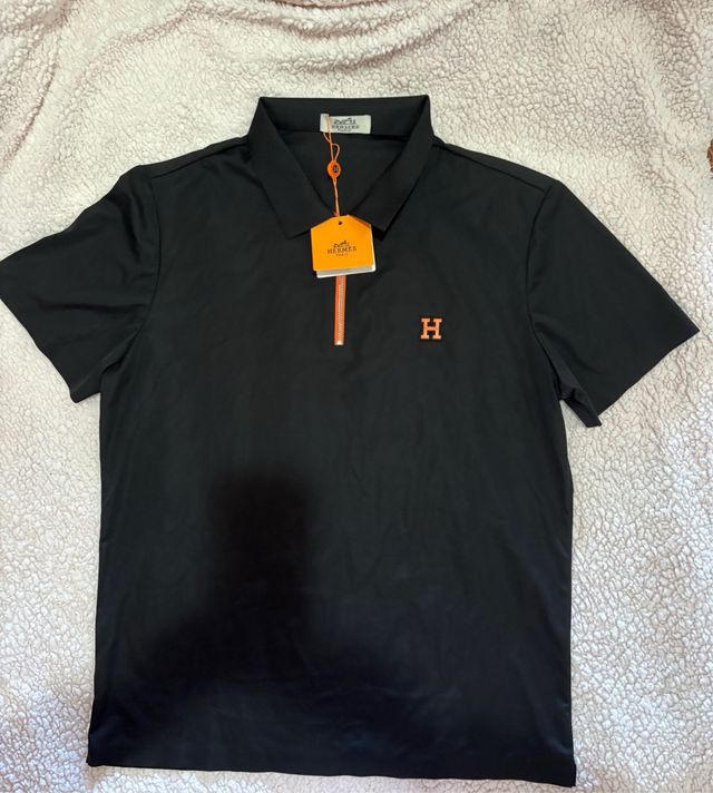 Polo Hermes Nero con Zip Arancione