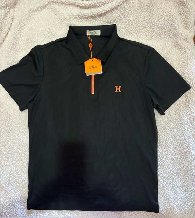 Polo Hermes Nero con Zip Arancione