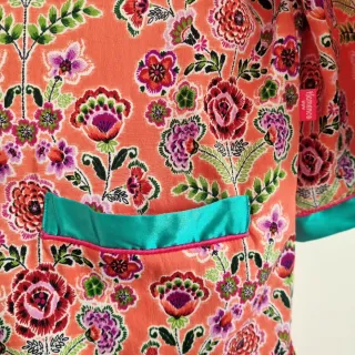 Kimono corto FLAMENCO naranja y turquesa