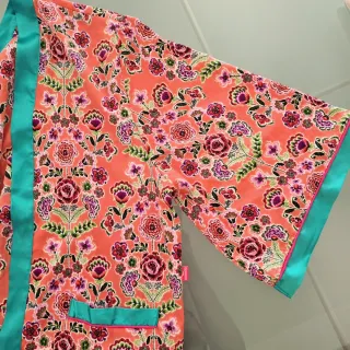 Kimono corto FLAMENCO naranja y turquesa